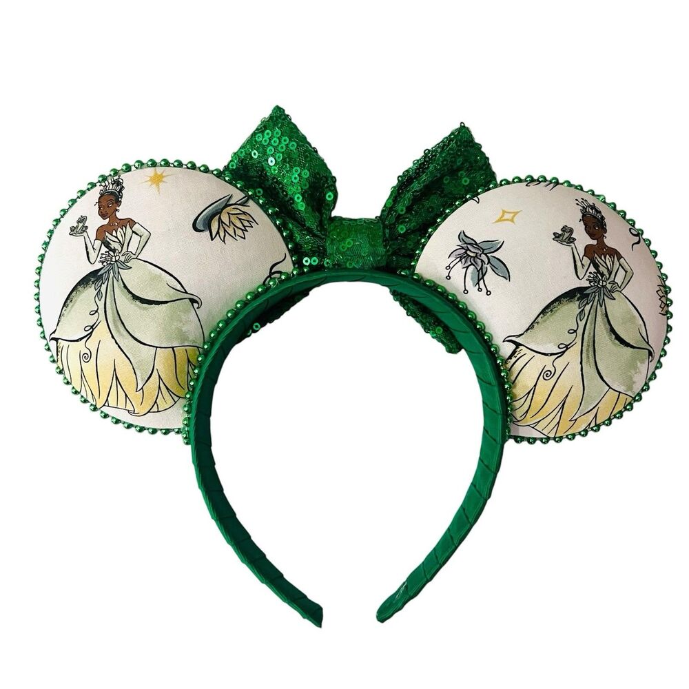 Inspired Tiana Princess & the Frog Minnie Mouse Ears Green Sequin Headband - Picture 4 of 4